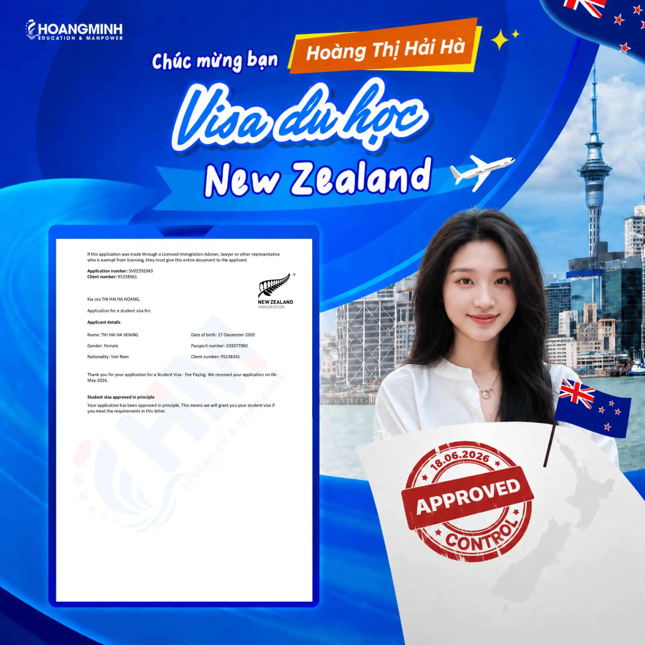 Chúc Mừng Hoàng Thị Hải Hà Được Duyệt Visa Du Học New Zealand Ngành Mầm Non