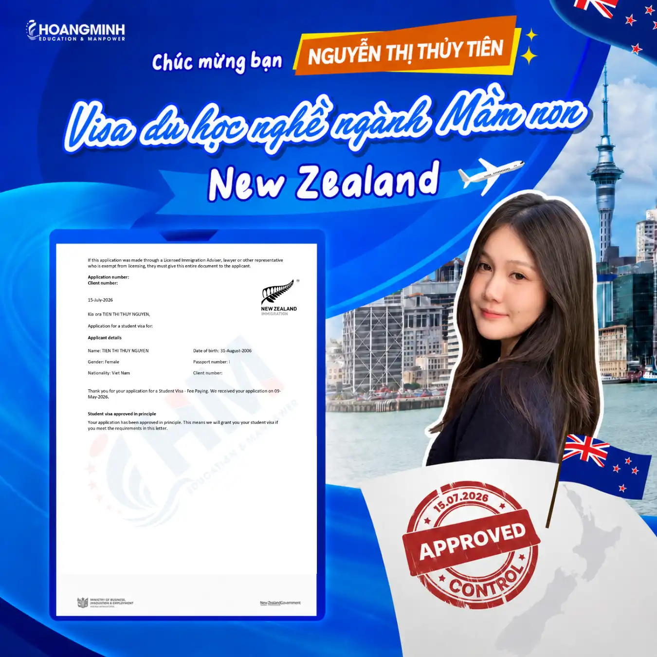 Chúc Mừng Nguyễn Thị Thủy Tiên Chính Thức Đạt Visa Du Học Nghề New Zealand Ngành Mầm Non